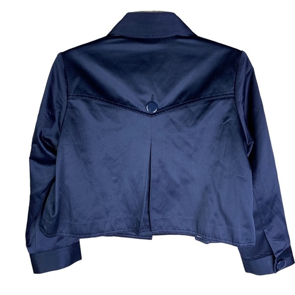 Forever 21 Navy Blue Satin Crop Jacket Polka Dot Lined Jumbo Button Machine Wash - Picture 5 of 9